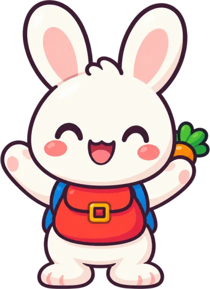 The bunny from Bunny Dash, cheering with both arms up.